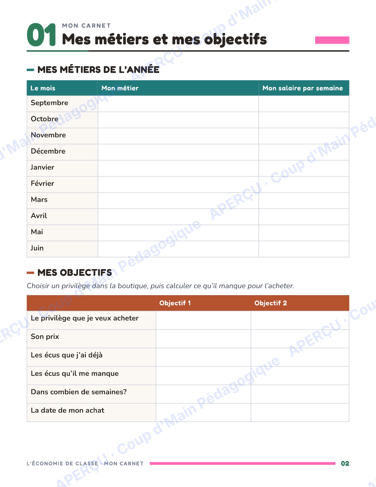 Page 2 — L'économie de classe — 4e-6e année, unité complète