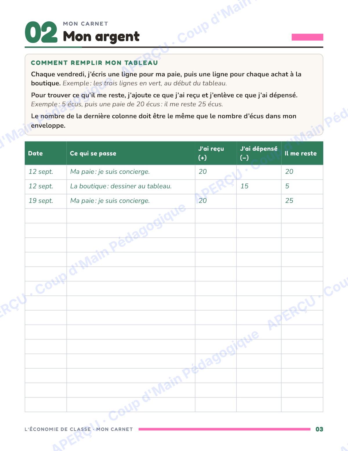 Page 3 — L'économie de classe — 4e-6e année, unité complète