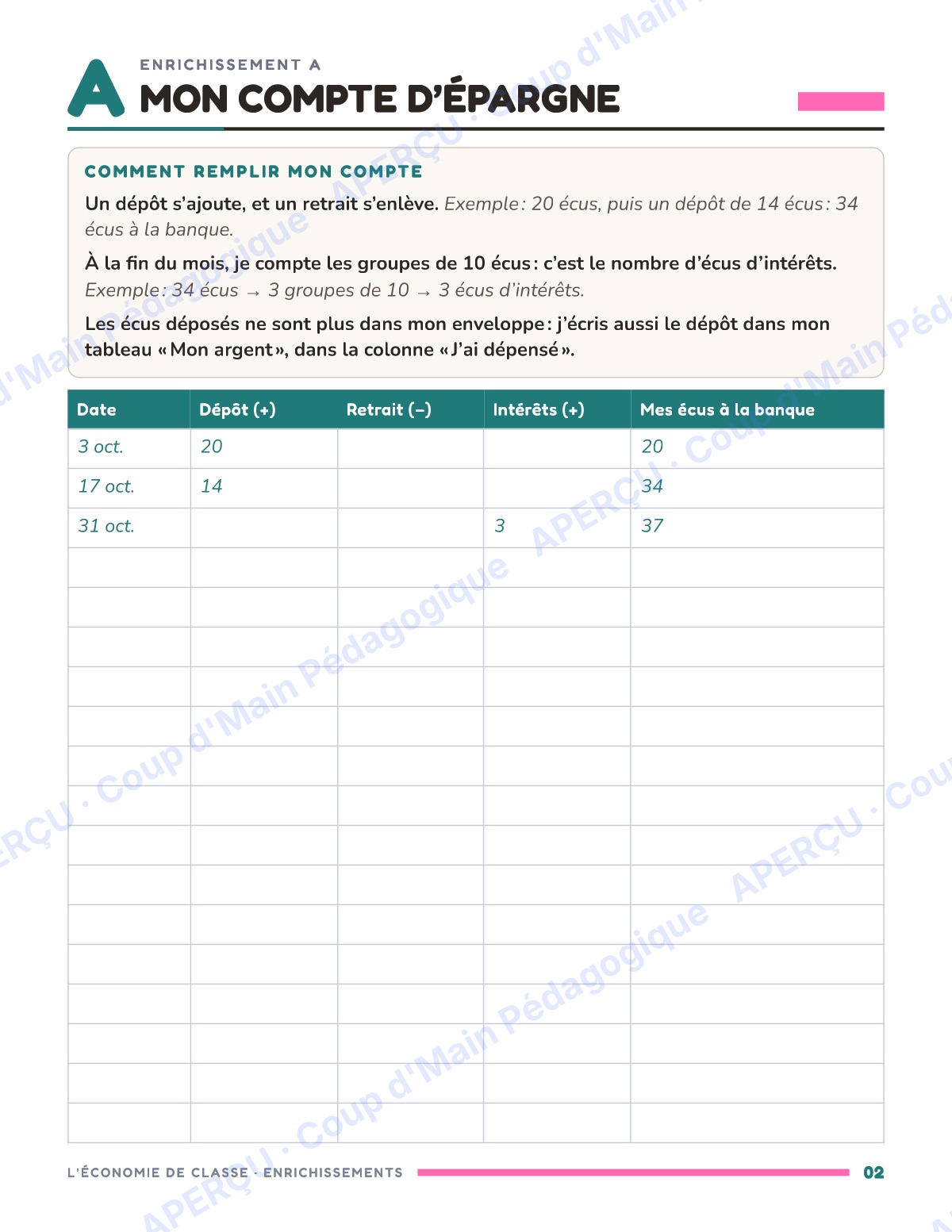 Page 6 — L'économie de classe — 4e-6e année, unité complète