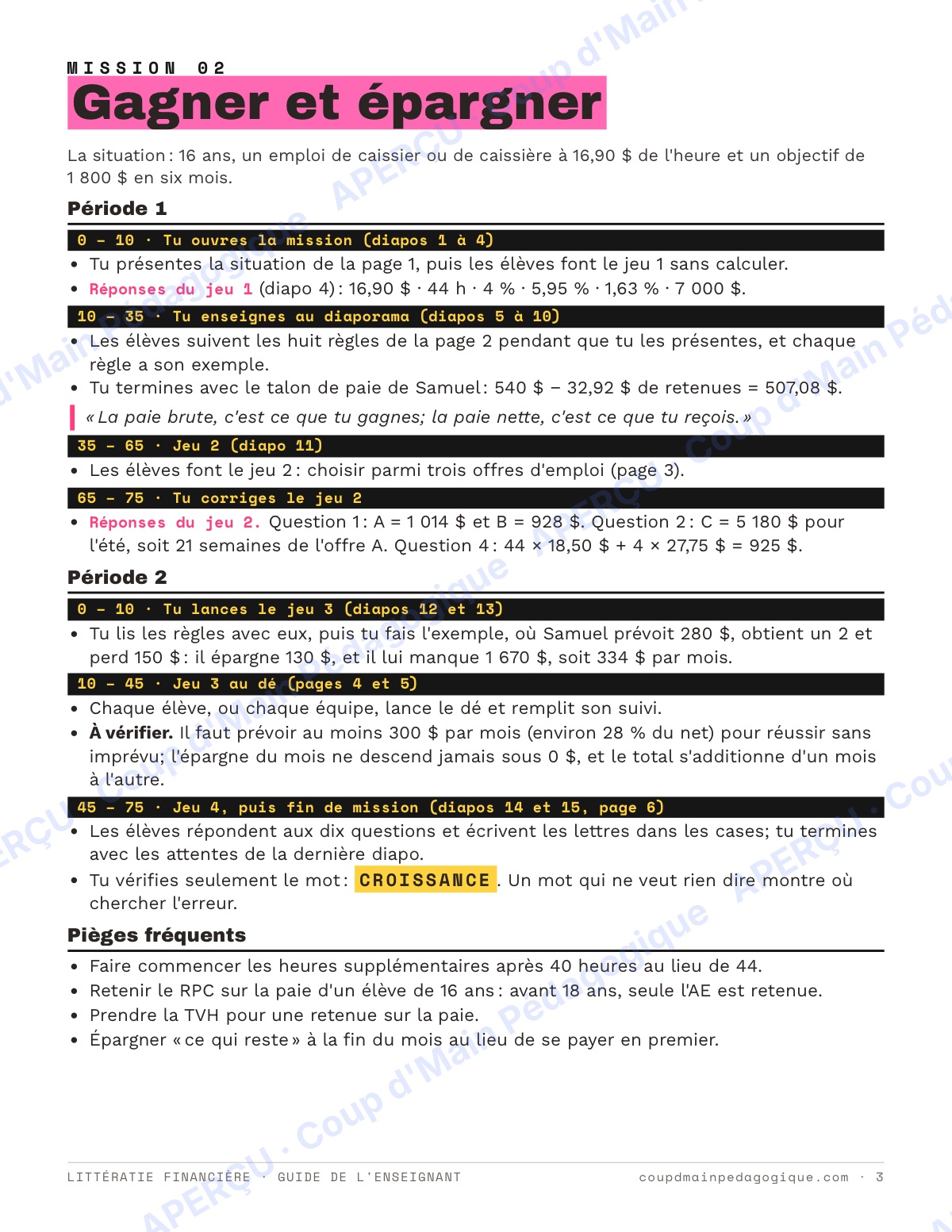 Page 3 — Littératie financière — 9e-10e année, unité
