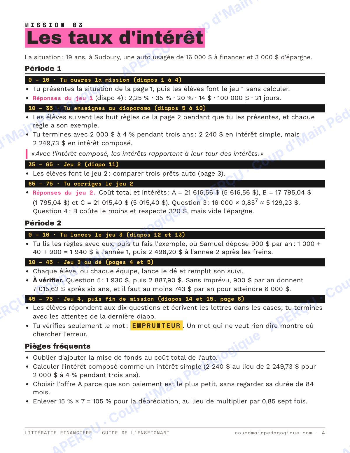Page 4 — Littératie financière — 9e-10e année, unité