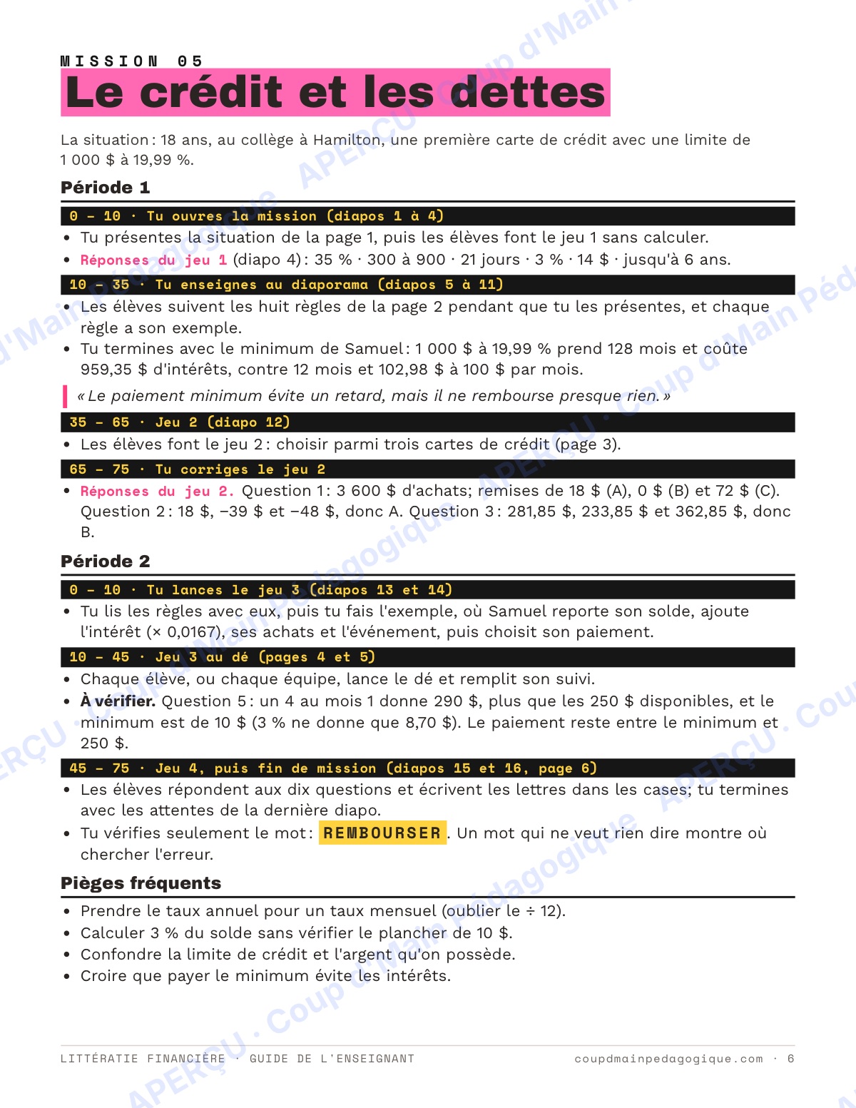 Page 6 — Littératie financière — 9e-10e année, unité
