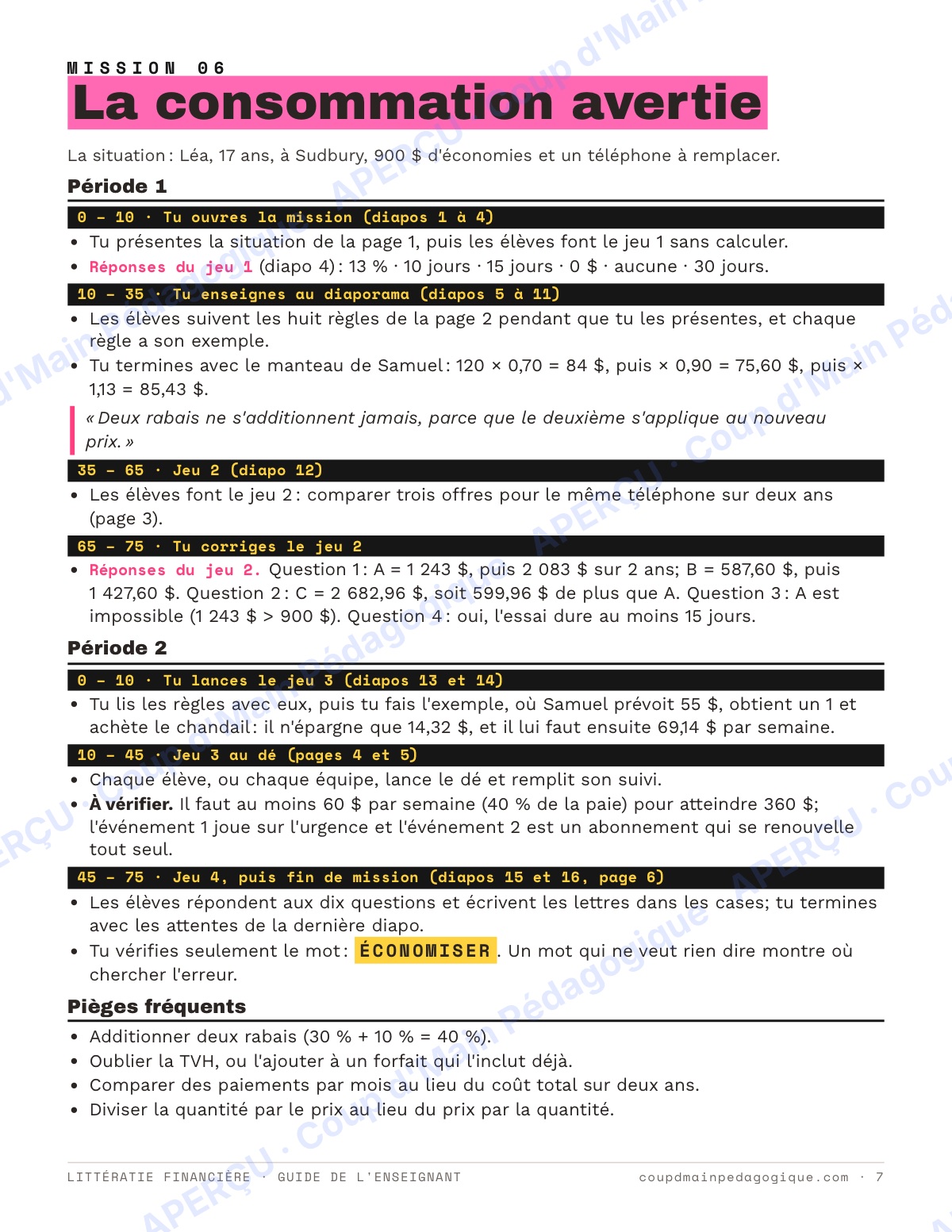 Page 7 — Littératie financière — 9e-10e année, unité