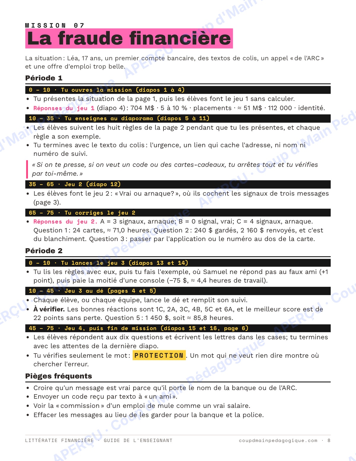 Page 8 — Littératie financière — 9e-10e année, unité