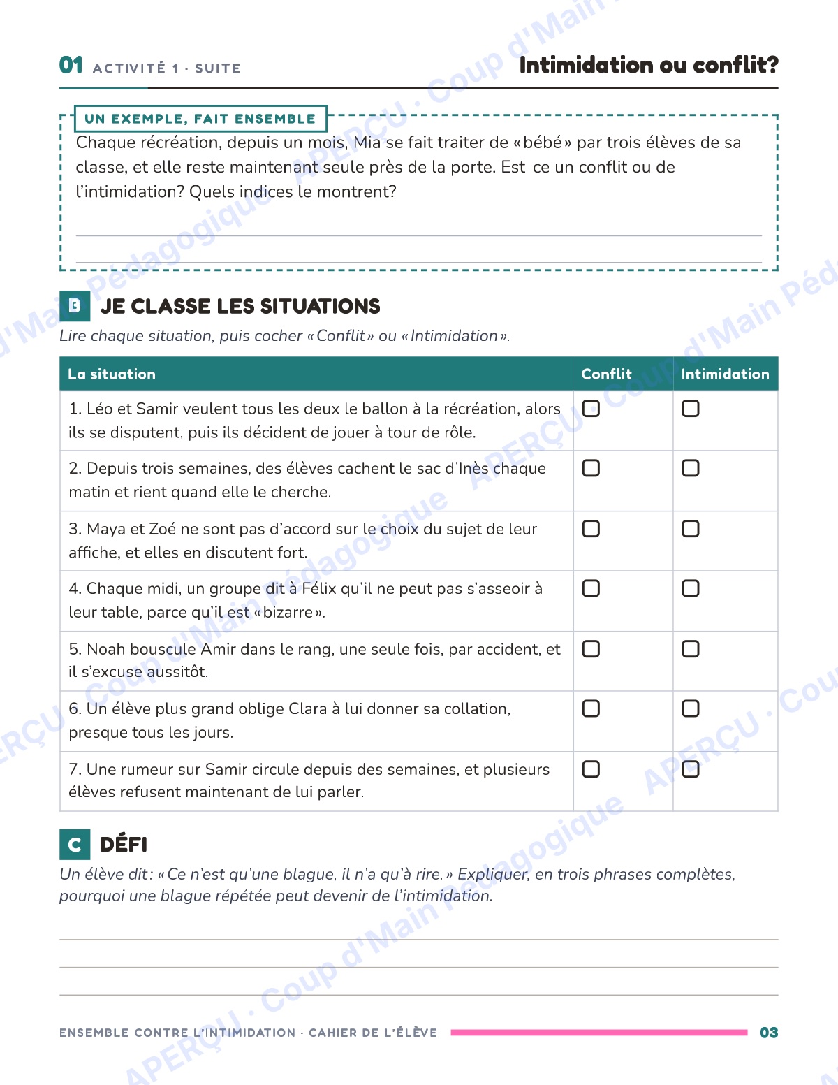 Page 3 — Ensemble contre l'intimidation — 4e-6e, unité