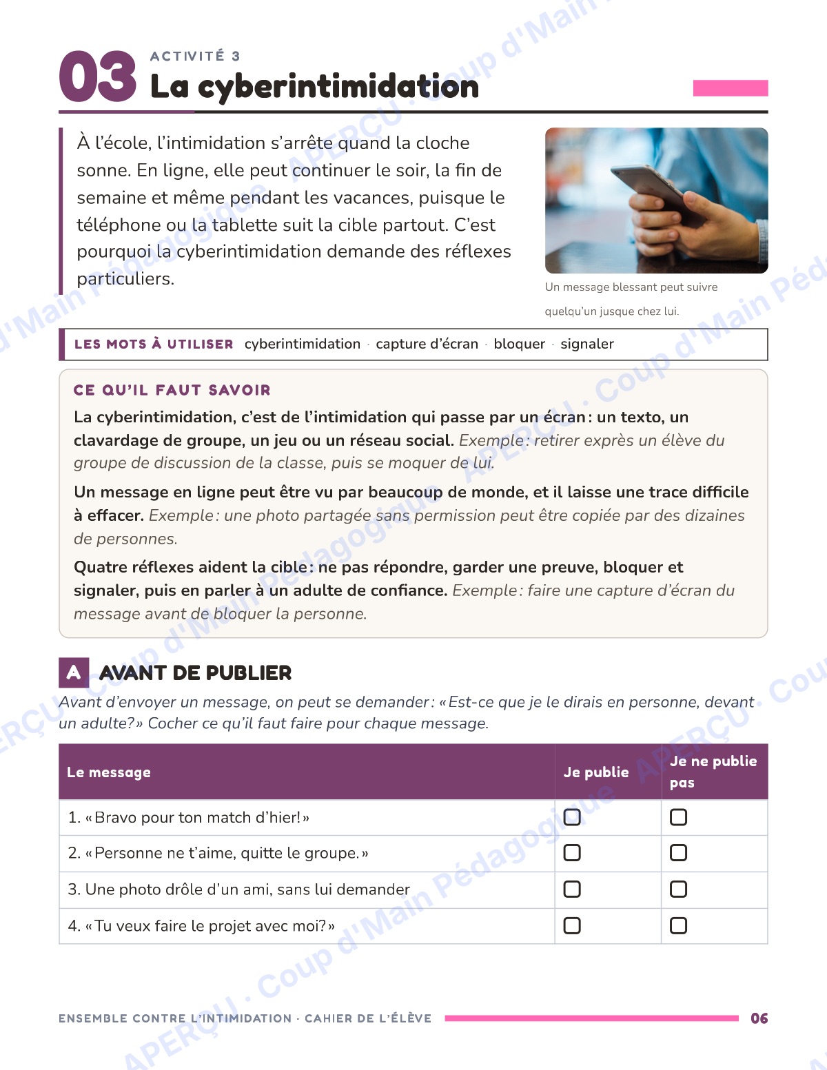Page 6 — Ensemble contre l'intimidation — 4e-6e, unité
