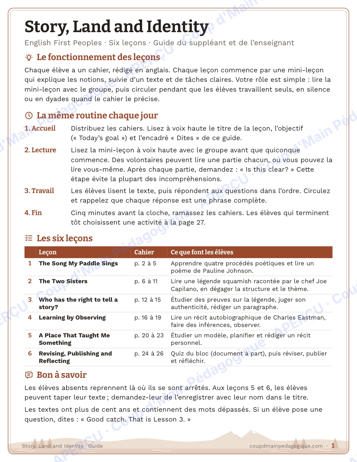 Page 1 — Story, Land and Identity — 10e année, unité