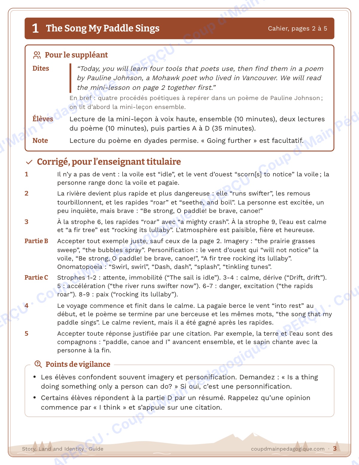Page 3 — Story, Land and Identity — 10e année, unité