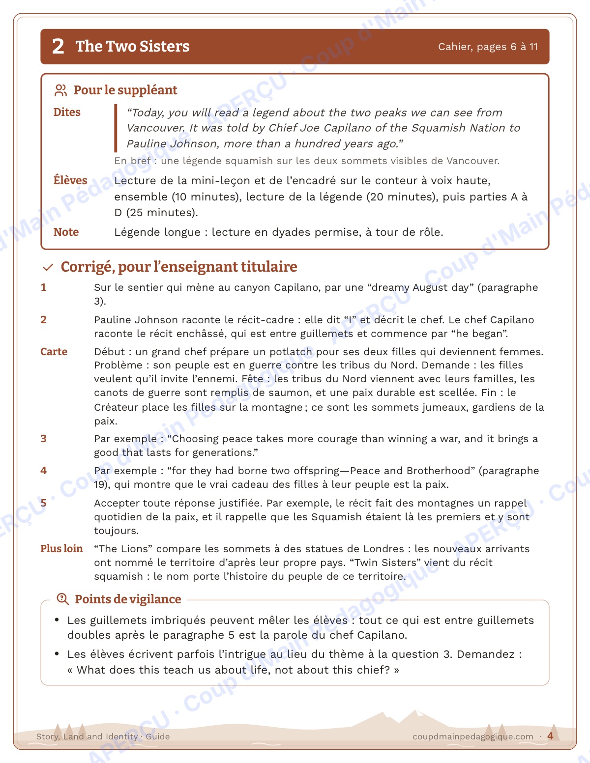 Page 4 — Story, Land and Identity — 10e année, unité