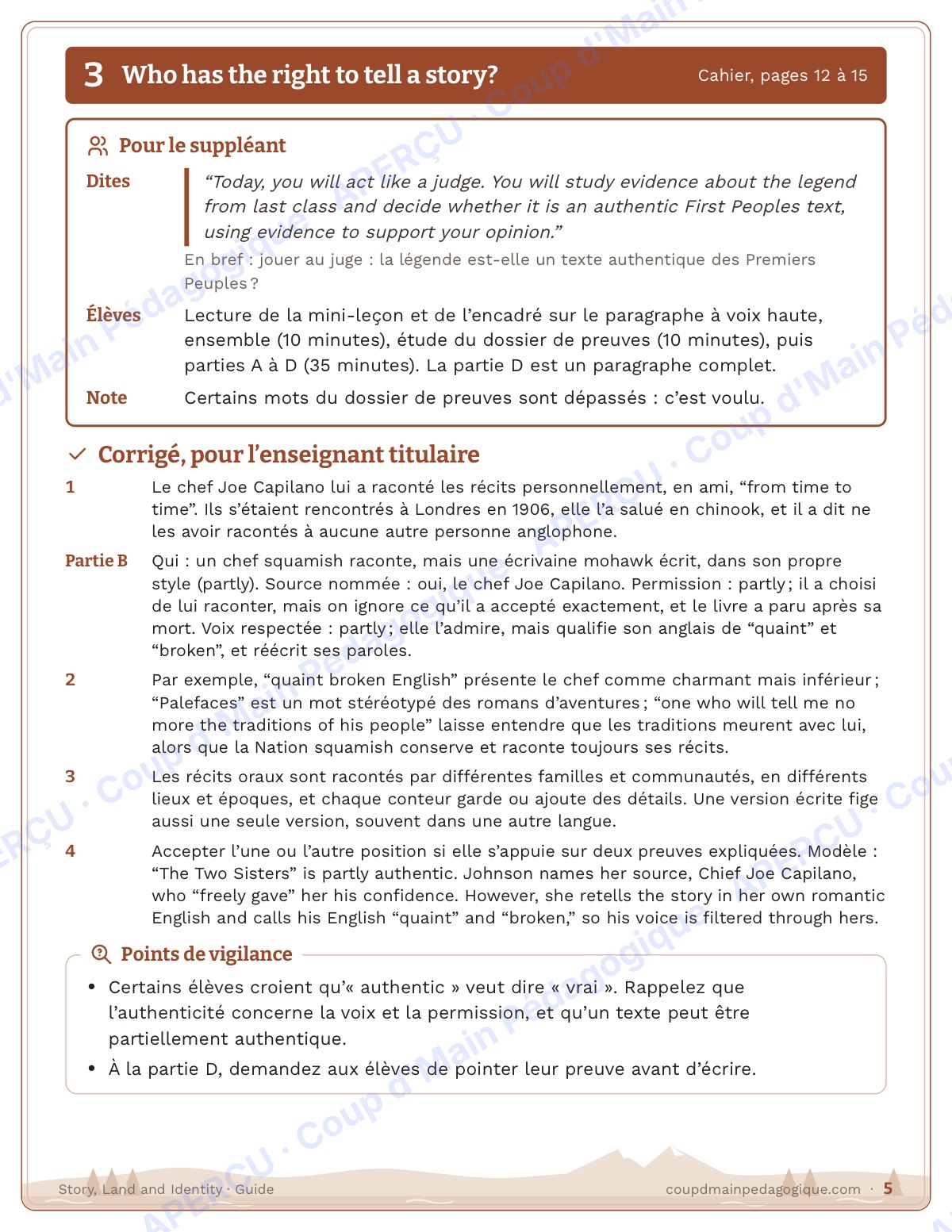 Page 5 — Story, Land and Identity — 10e année, unité