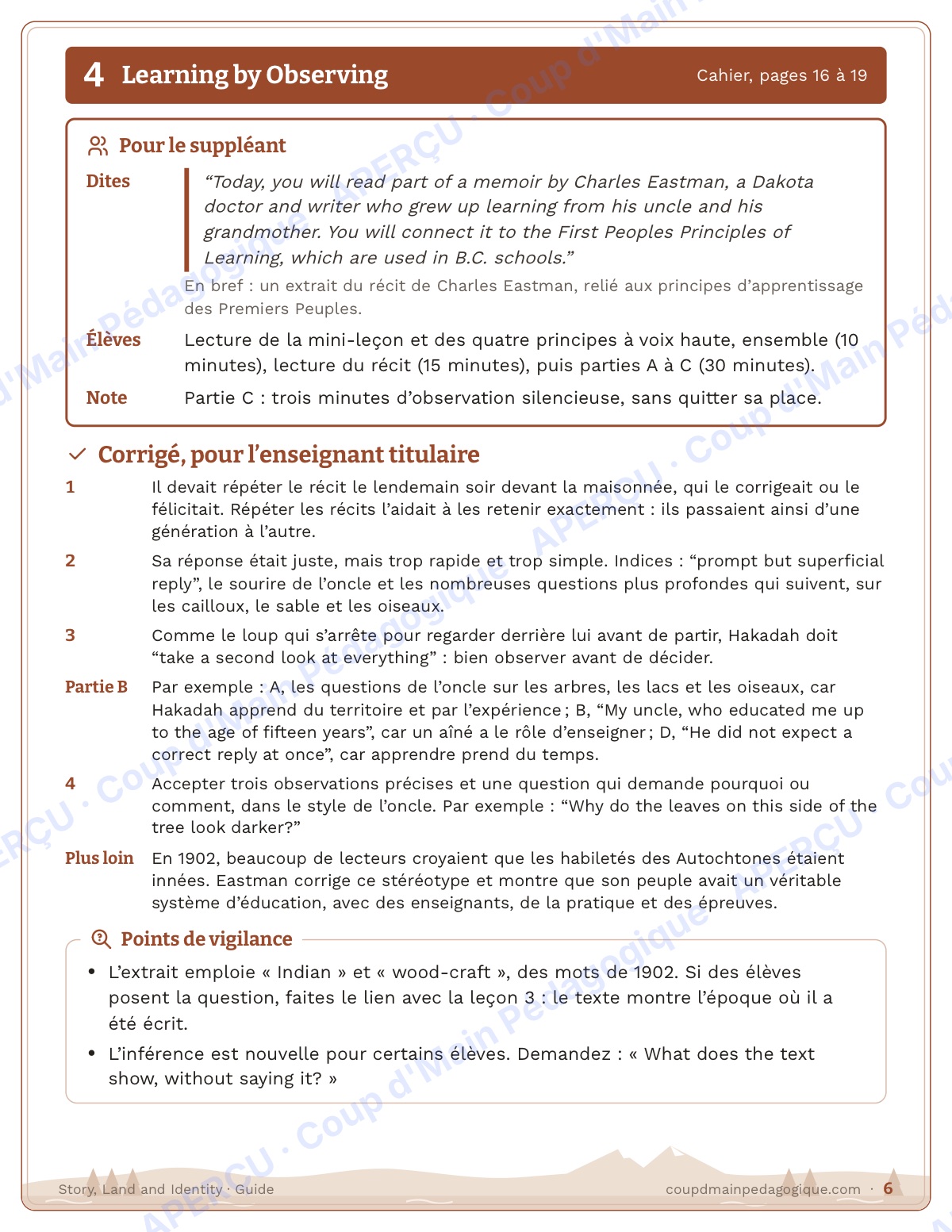 Page 6 — Story, Land and Identity — 10e année, unité