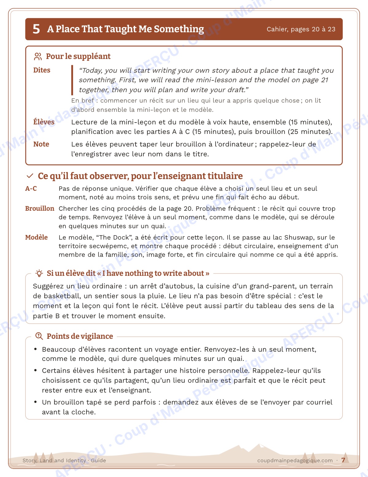Page 7 — Story, Land and Identity — 10e année, unité