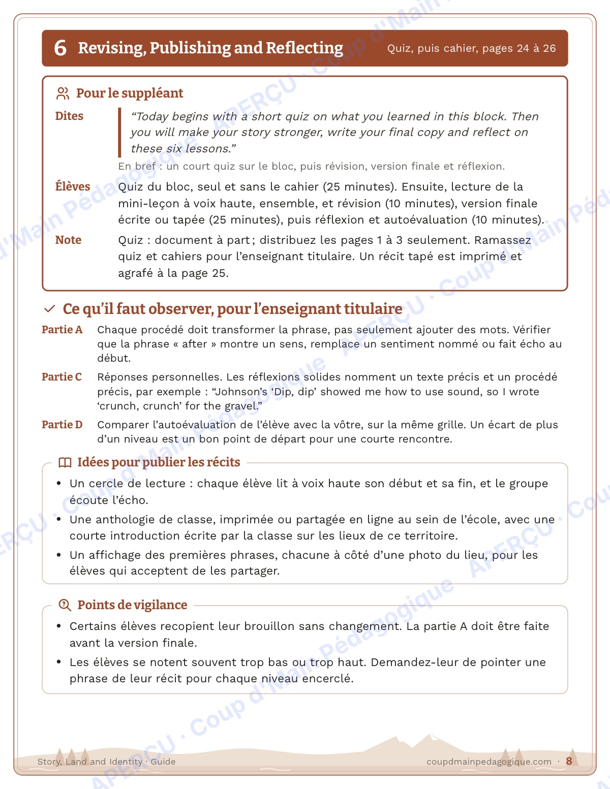 Page 8 — Story, Land and Identity — 10e année, unité