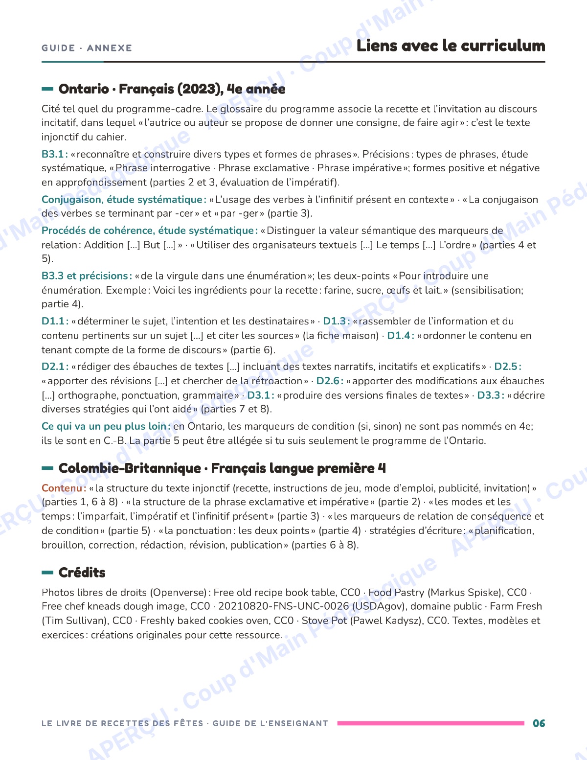 Page 6 — Le livre de recettes des Fêtes — 4e année, unité