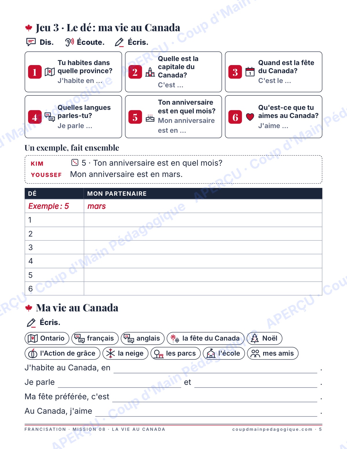 Page 5 — Mission 8 : la vie au Canada — 7e-9e, francisation