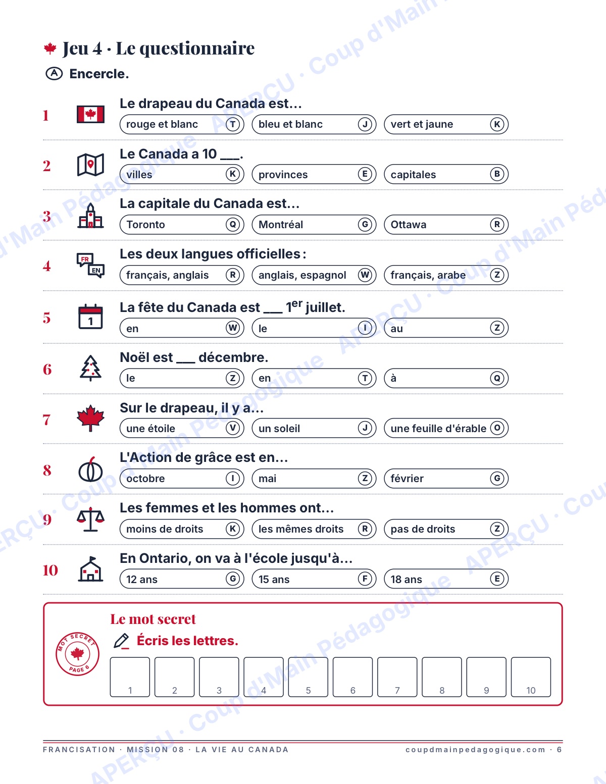 Page 6 — Mission 8 : la vie au Canada — 7e-9e, francisation