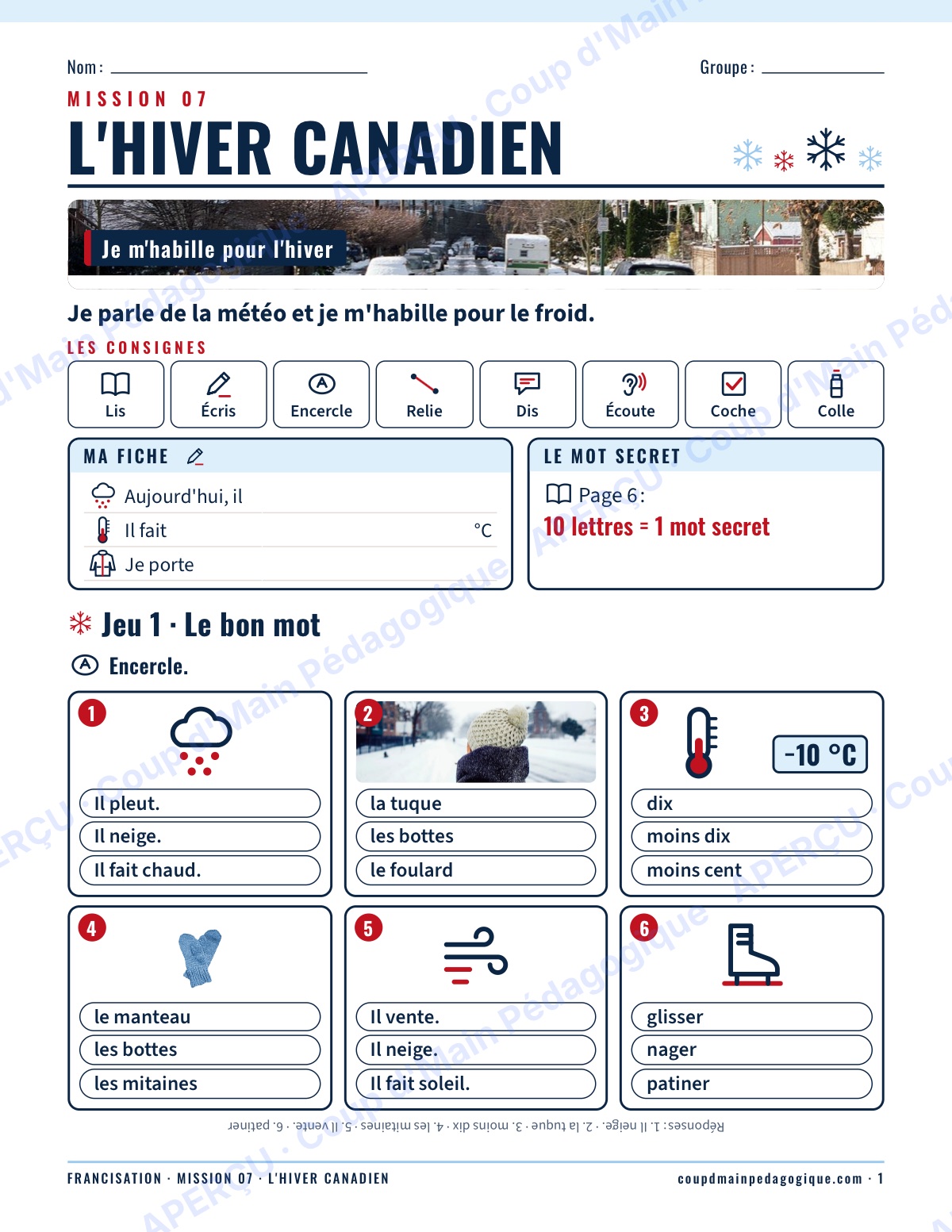 Page 1 — Mission 7 : l'hiver canadien — 7e-9e, francisation