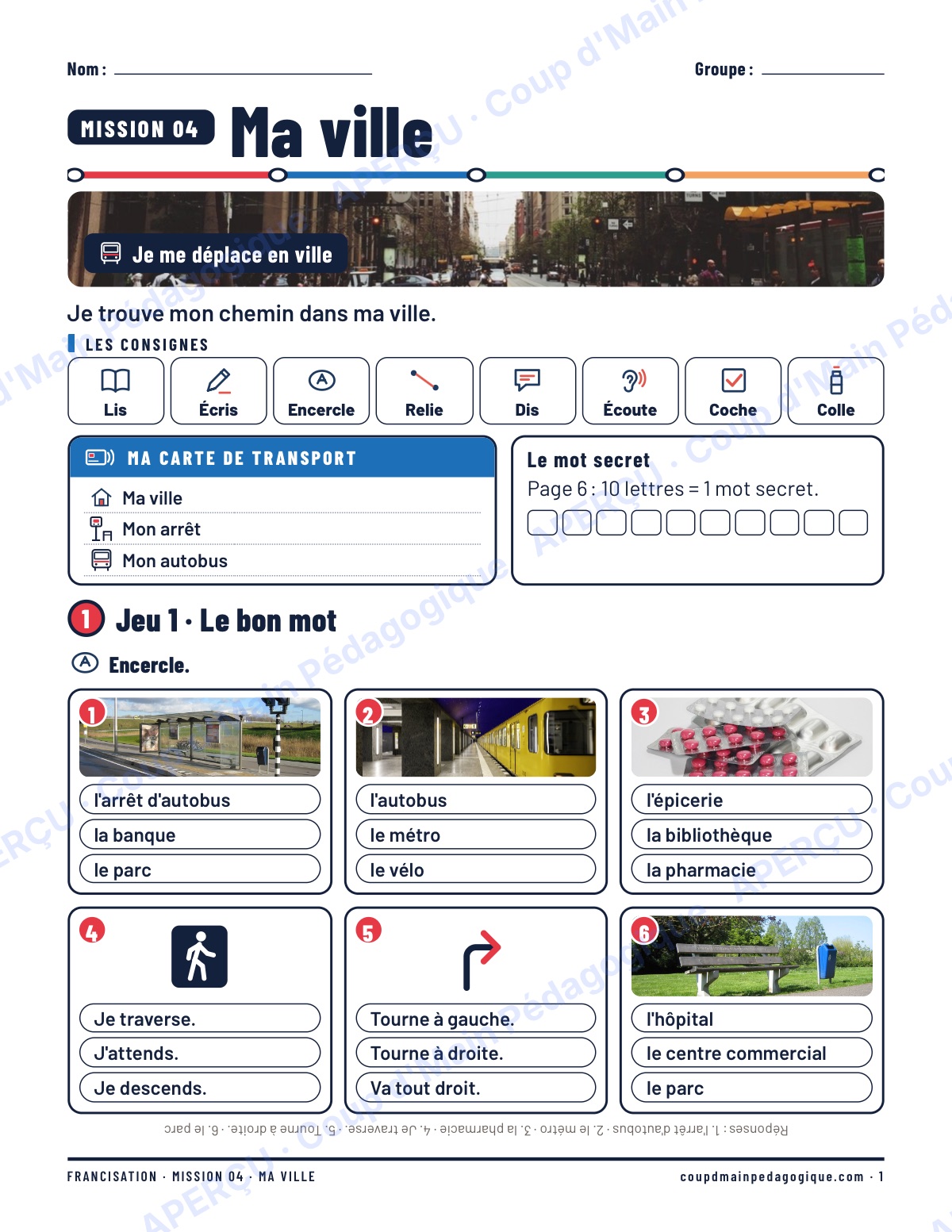 Page 1 — Mission 4 : ma ville — 7e-9e, francisation