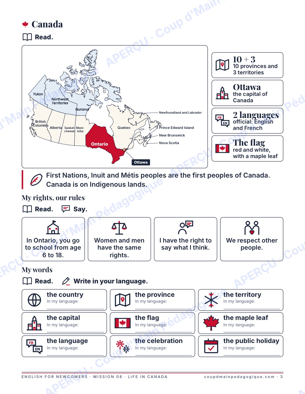 Page 3 — Mission 8 : Life in Canada — 7e-9e, anglais