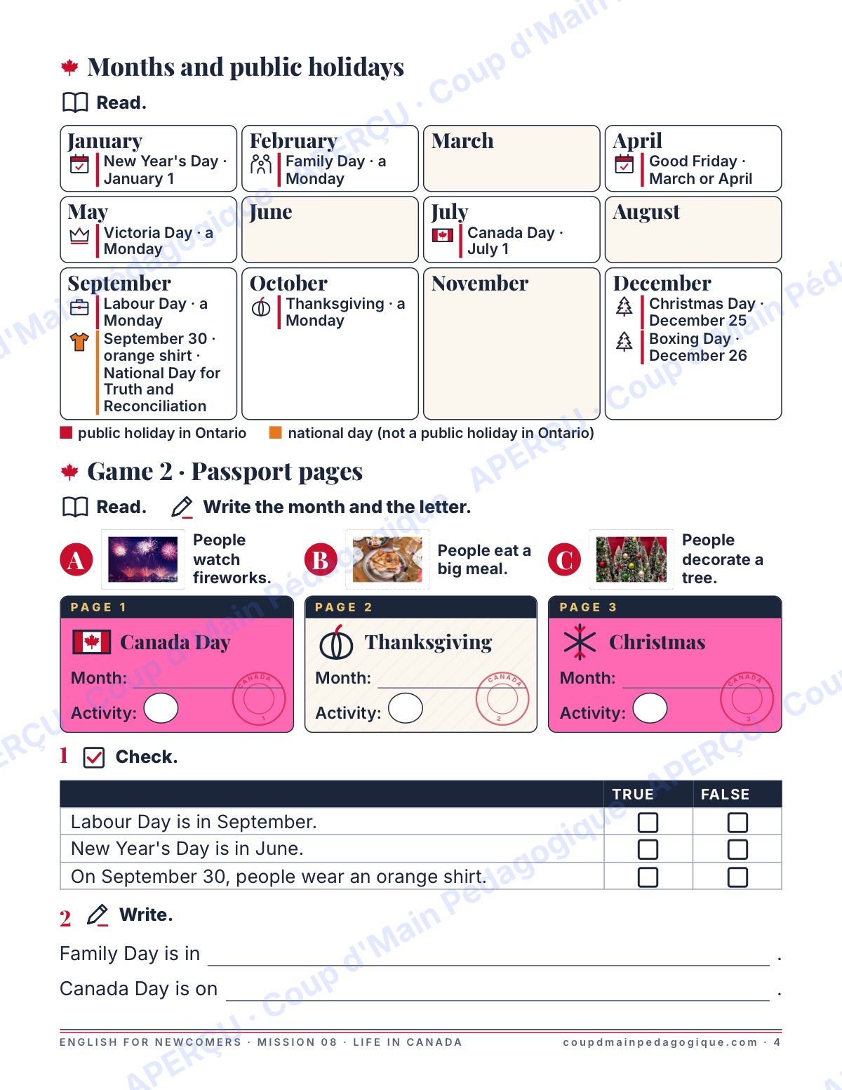 Page 4 — Mission 8 : Life in Canada — 7e-9e, anglais