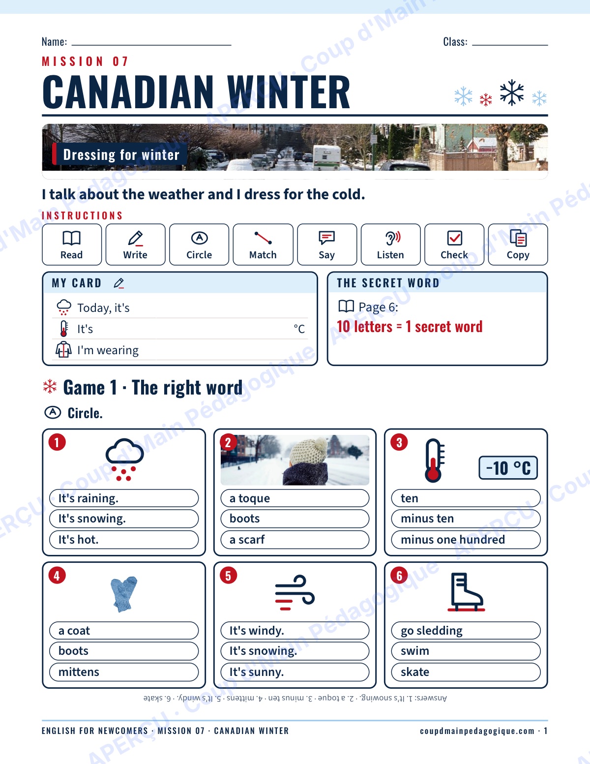 Page 1 — Mission 7 : Canadian Winter — 7e-9e, anglais
