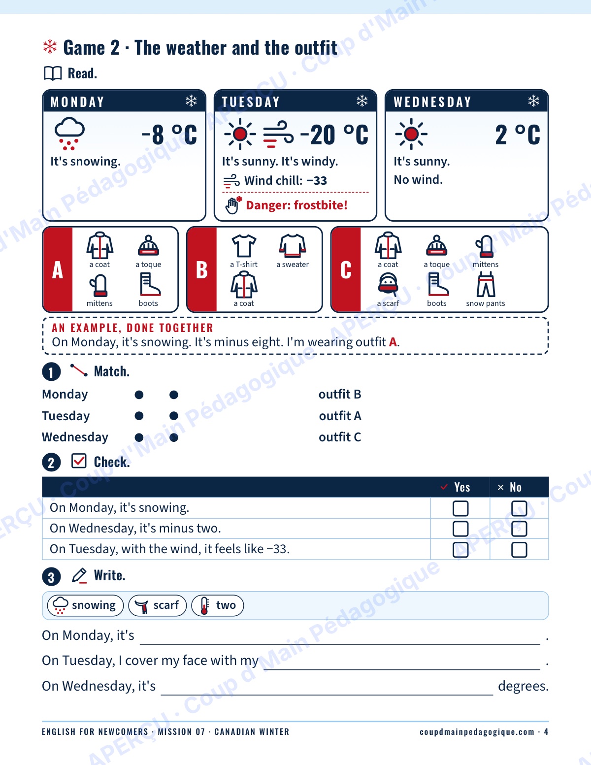 Page 4 — Mission 7 : Canadian Winter — 7e-9e, anglais