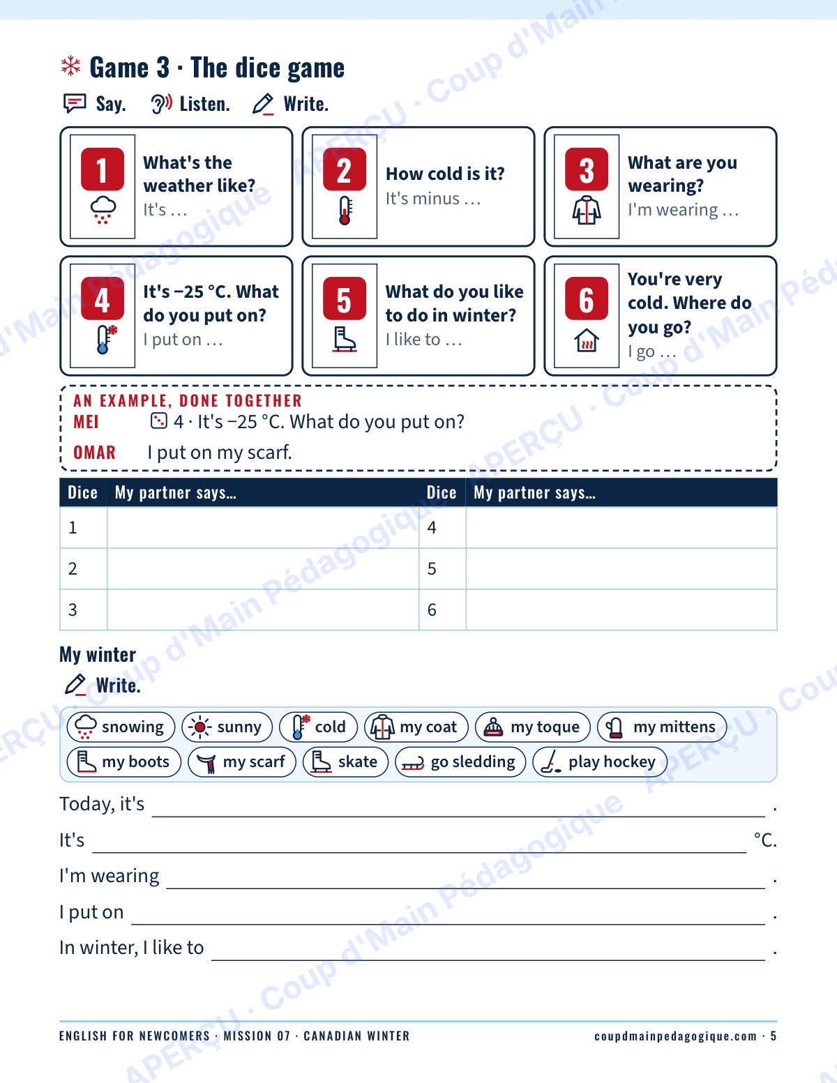Page 5 — Mission 7 : Canadian Winter — 7e-9e, anglais