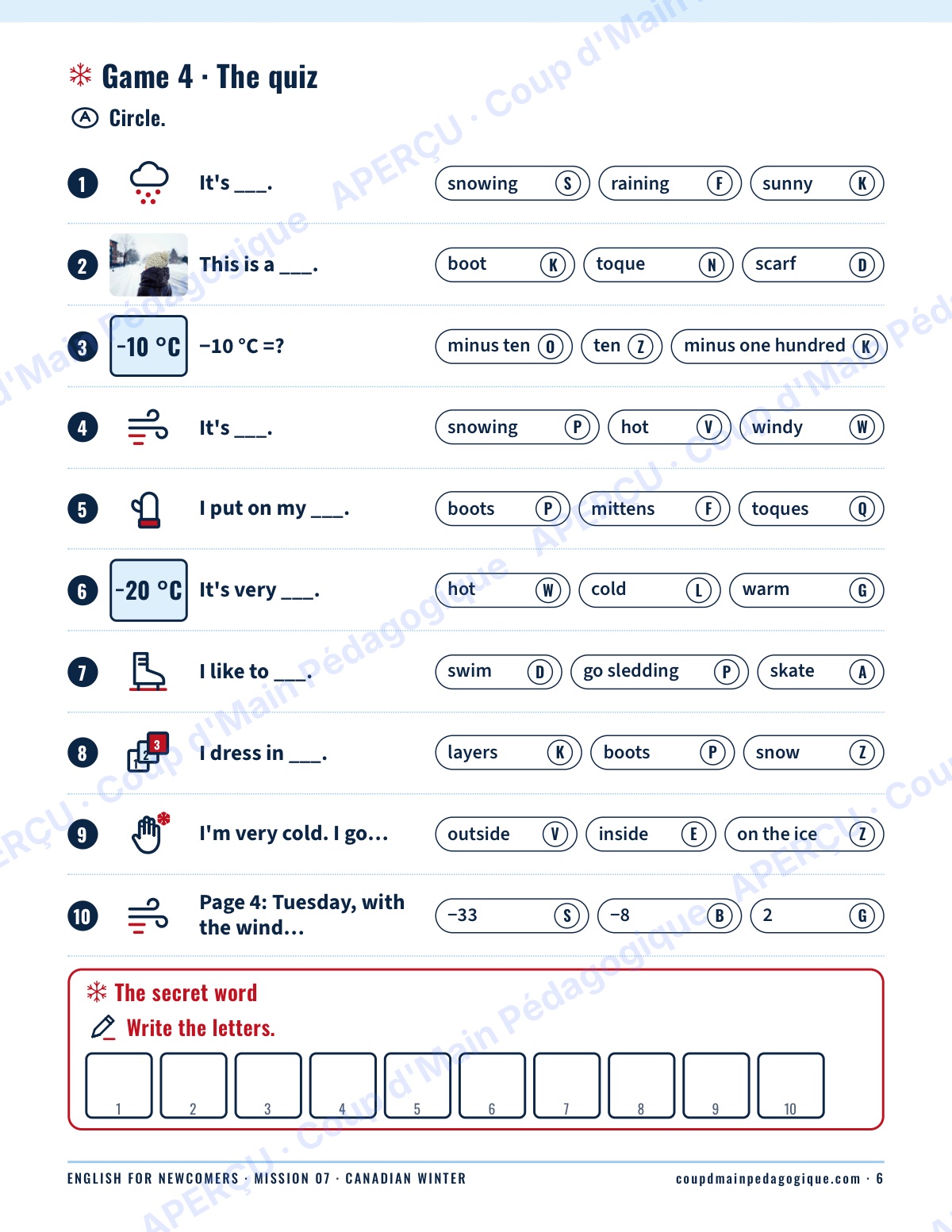 Page 6 — Mission 7 : Canadian Winter — 7e-9e, anglais