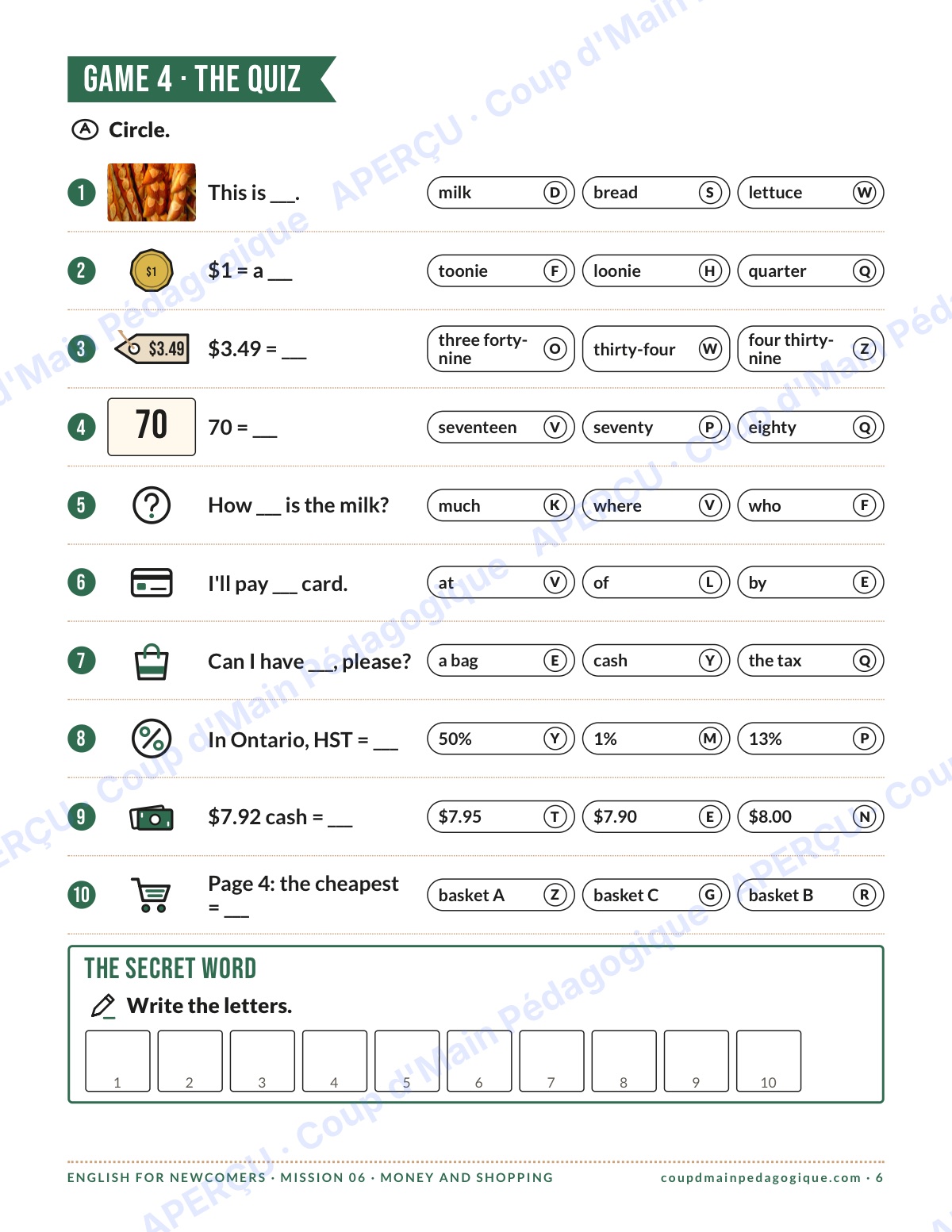 Page 6 — Mission 6 : Money and Shopping — 7e-9e, anglais
