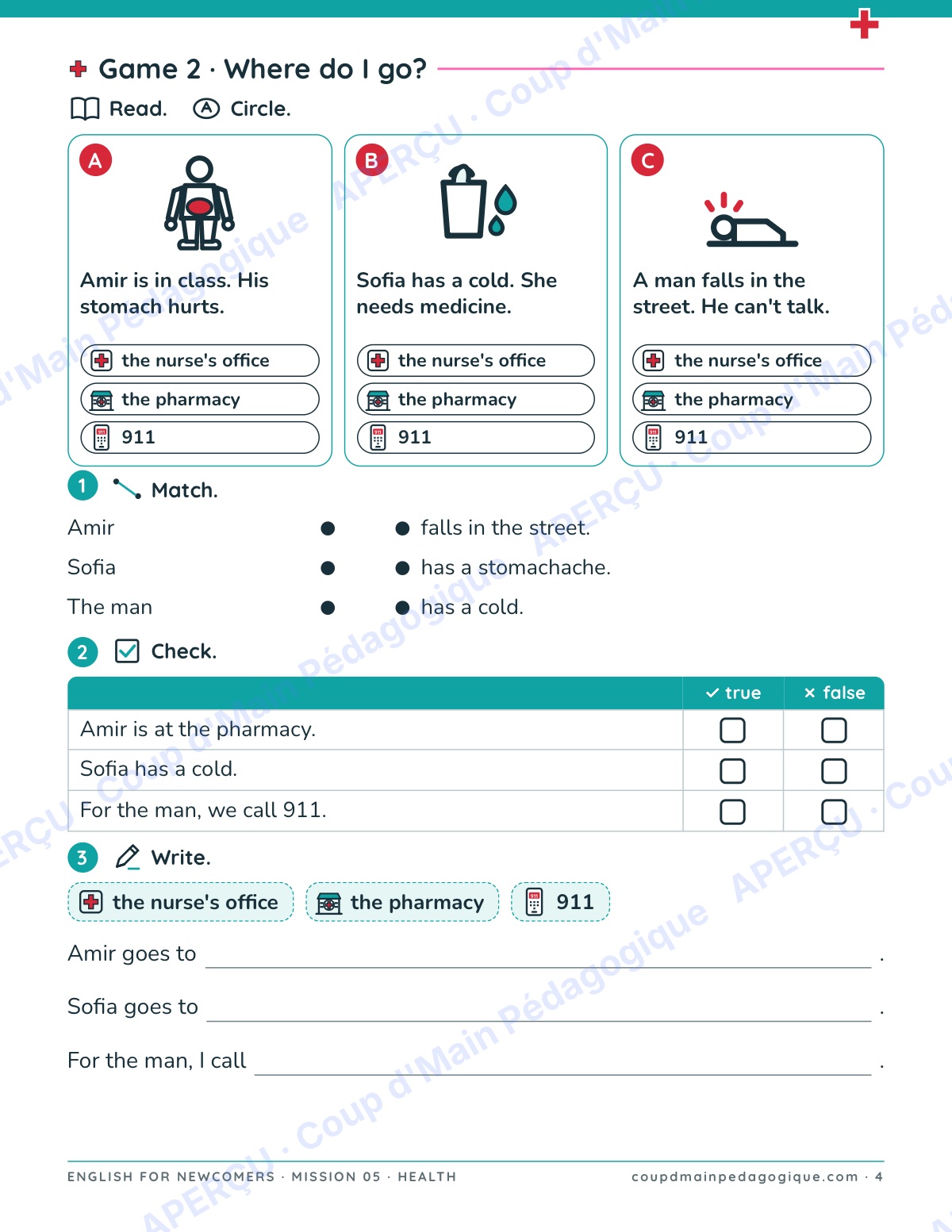 Page 4 — Mission 5 : Health — 7e-9e, anglais