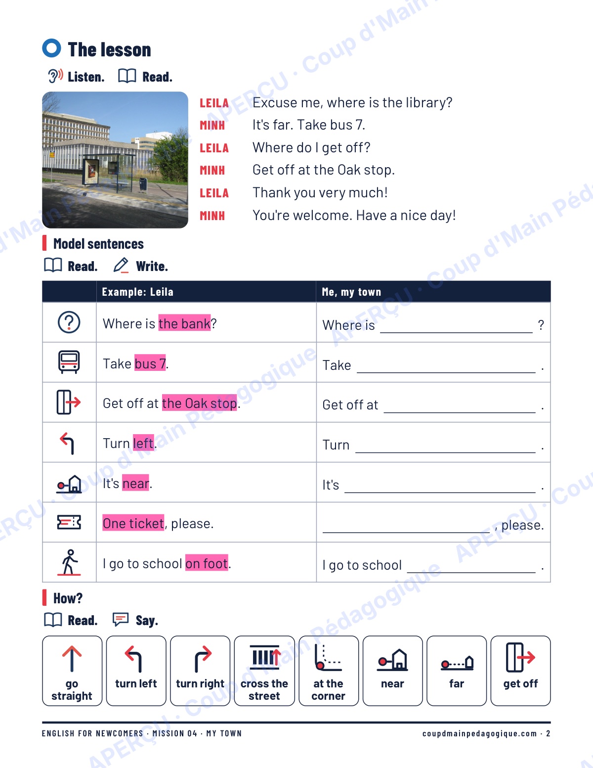 Page 2 — Mission 4 : My Town — 7e-9e, anglais