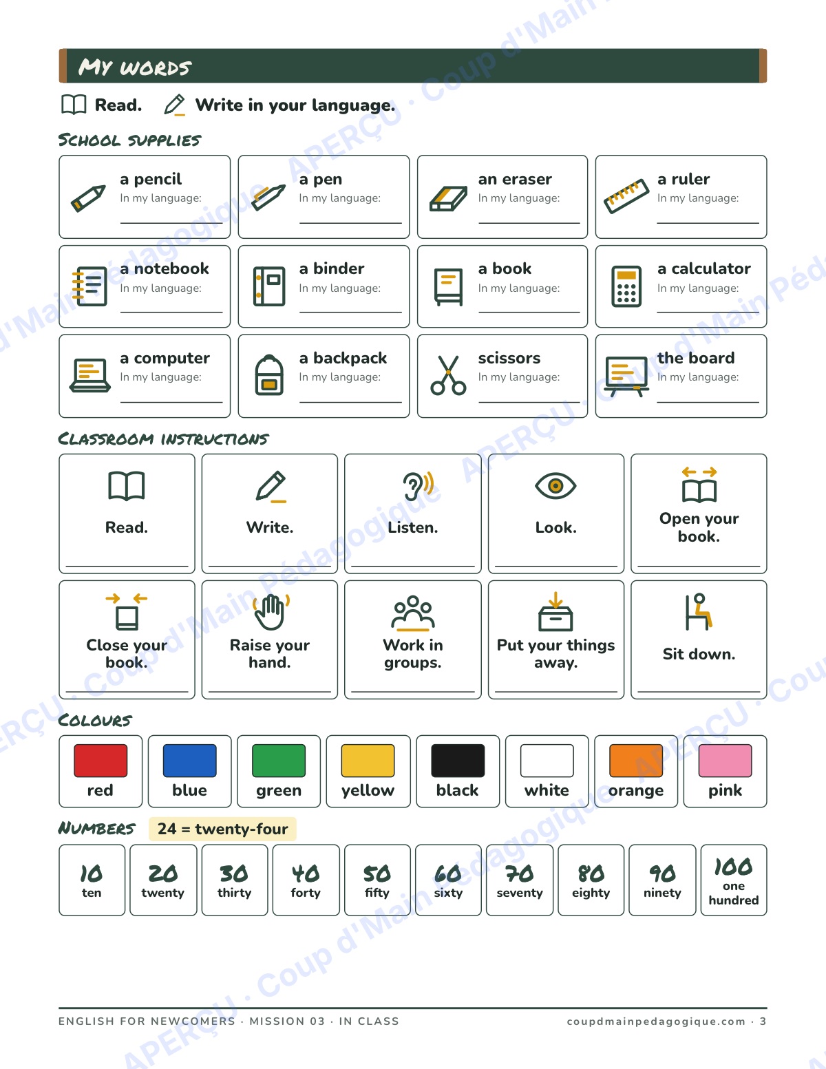 Page 3 — Mission 3 : In Class — 7e-9e, anglais