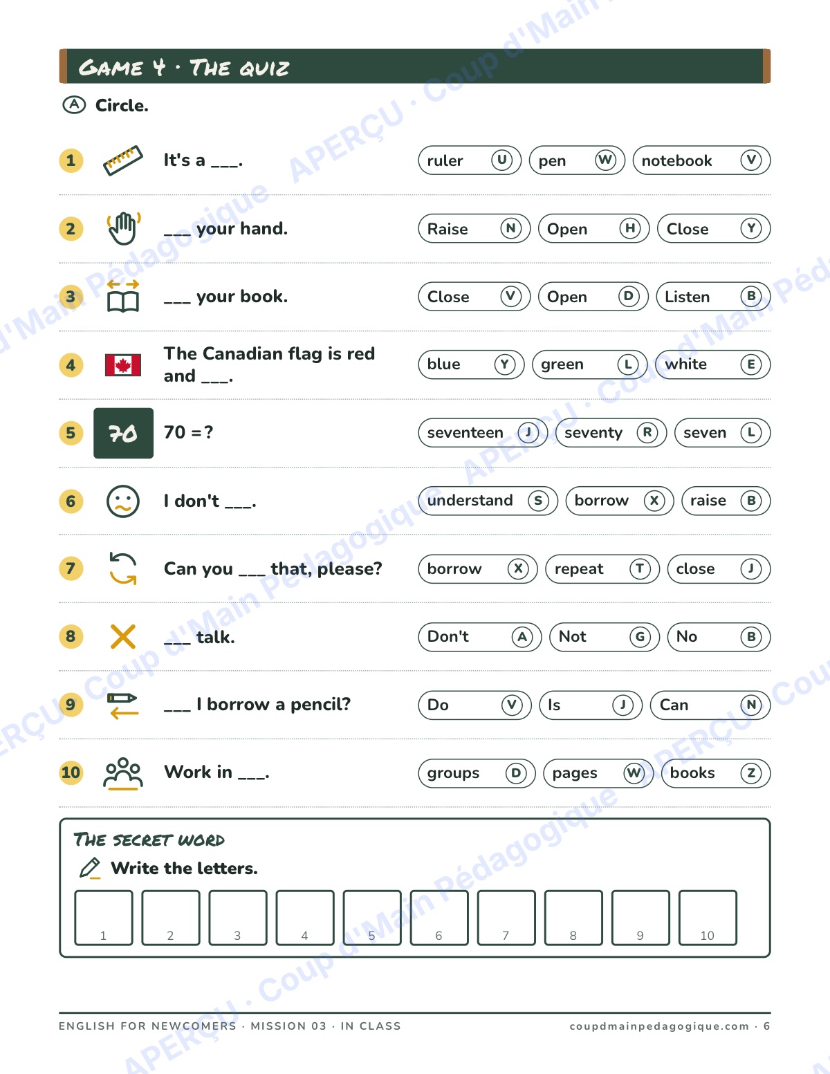 Page 6 — Mission 3 : In Class — 7e-9e, anglais