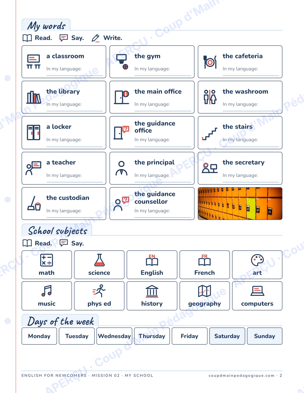 Page 2 — Mission 2 : My School — 7e-9e, anglais