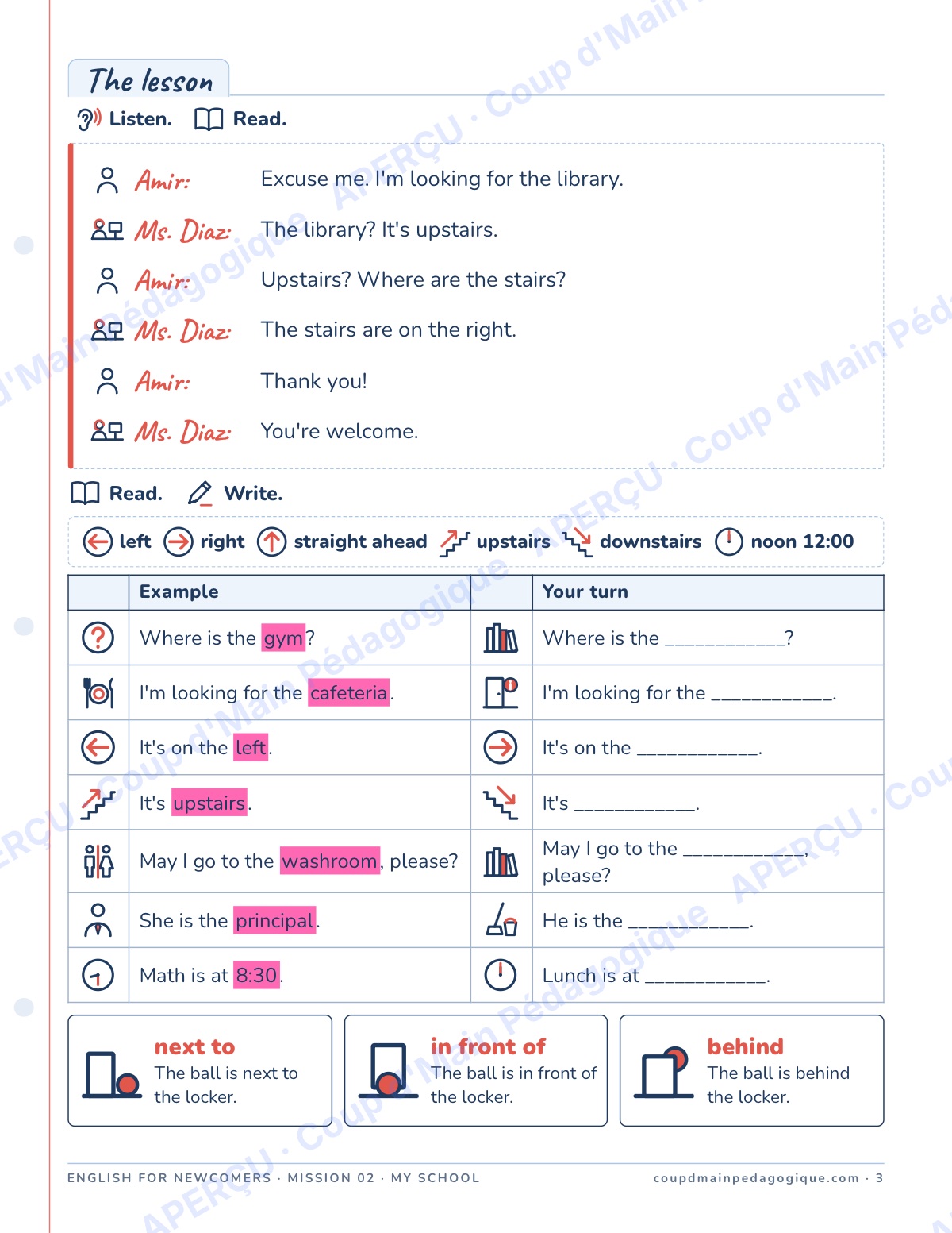 Page 3 — Mission 2 : My School — 7e-9e, anglais