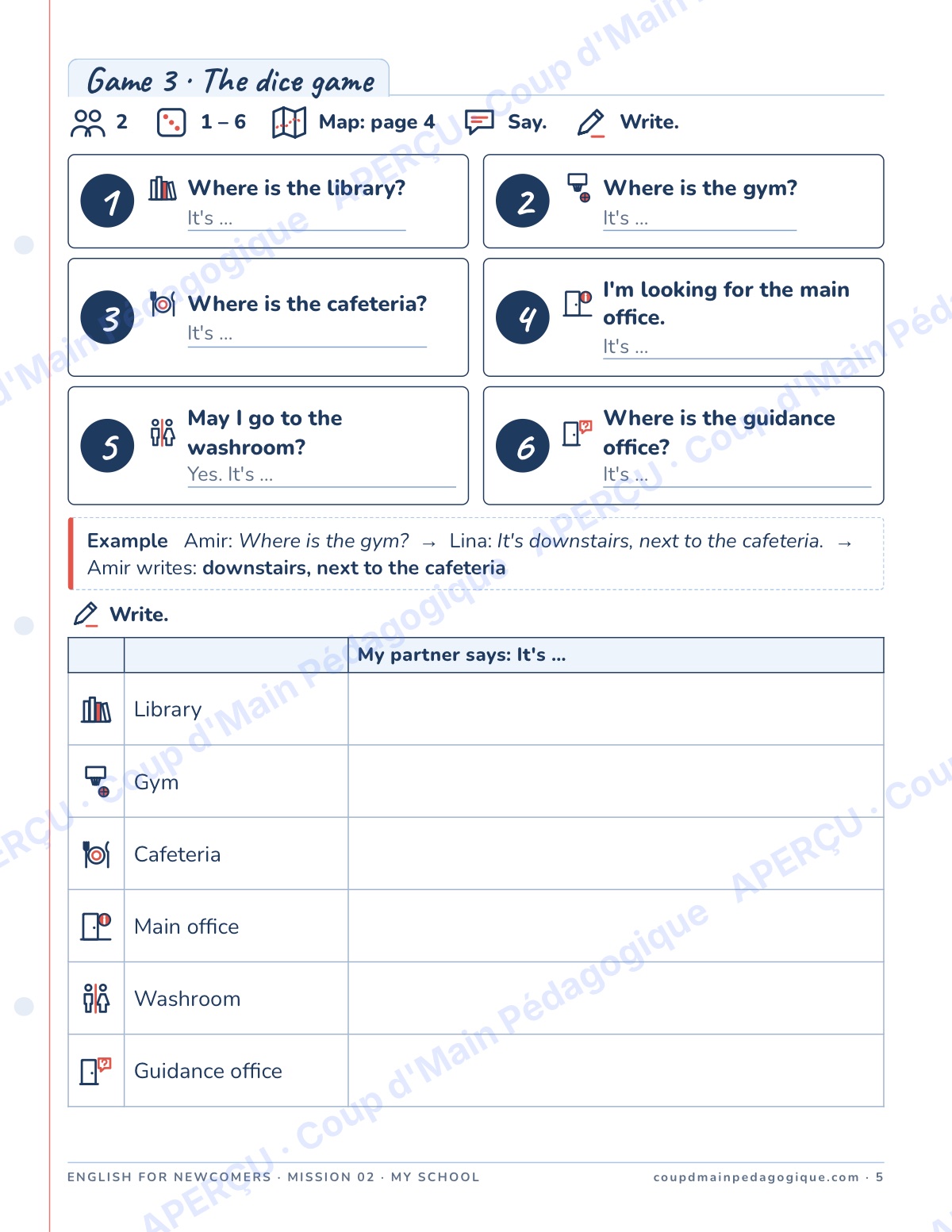 Page 5 — Mission 2 : My School — 7e-9e, anglais