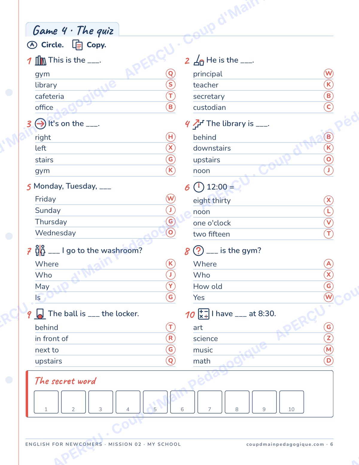Page 6 — Mission 2 : My School — 7e-9e, anglais
