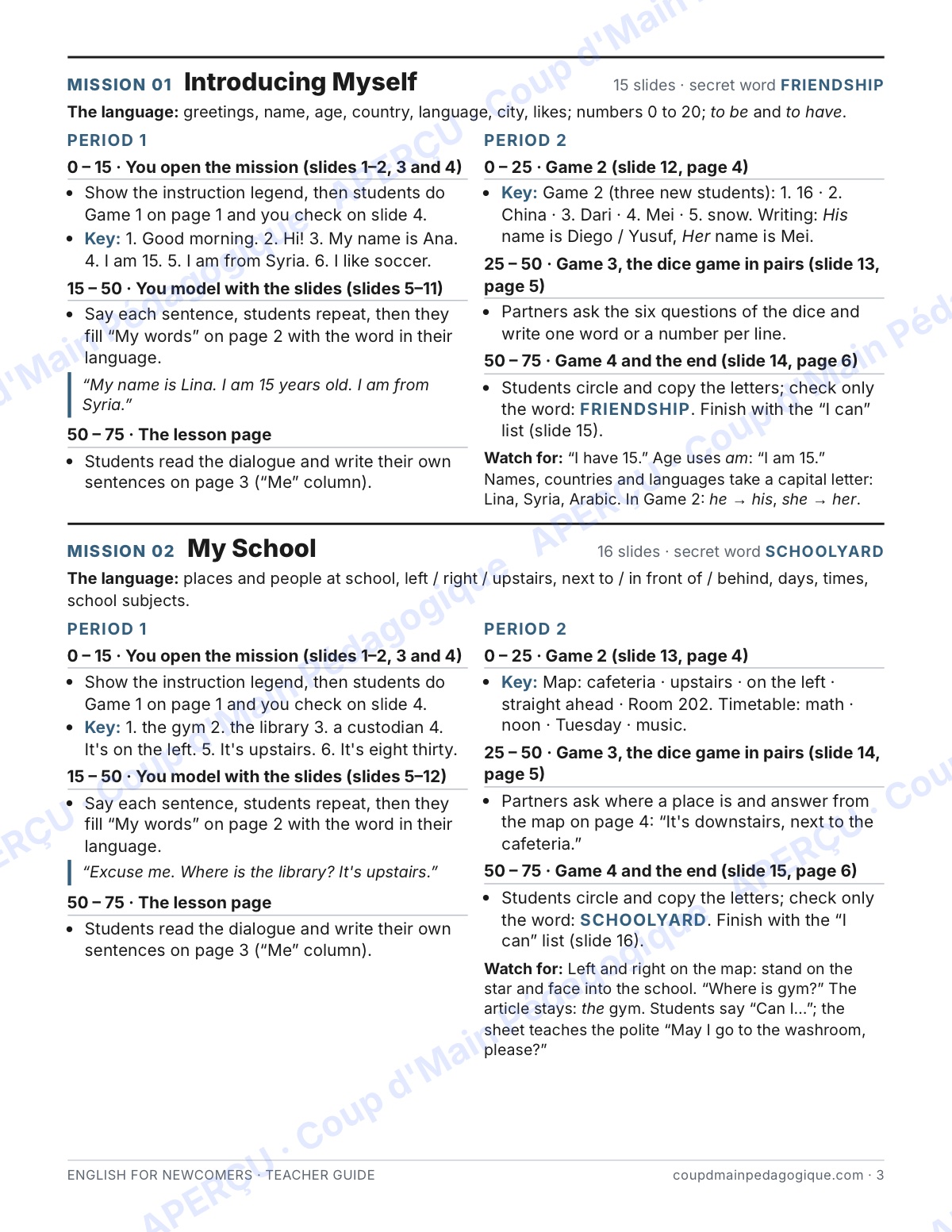 Page 3 — English for Newcomers — 7e-9e, trousse complète