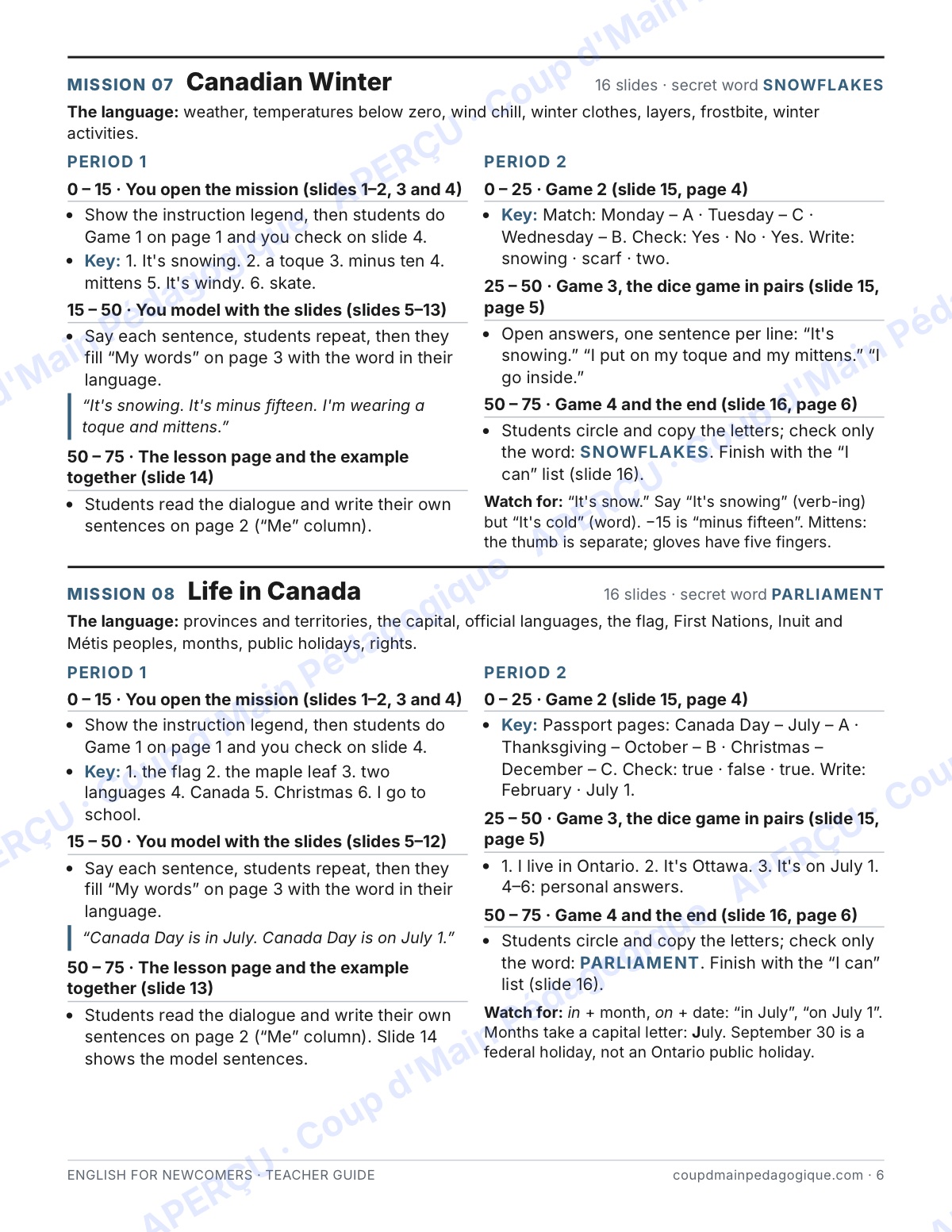 Page 6 — English for Newcomers — 7e-9e, trousse complète