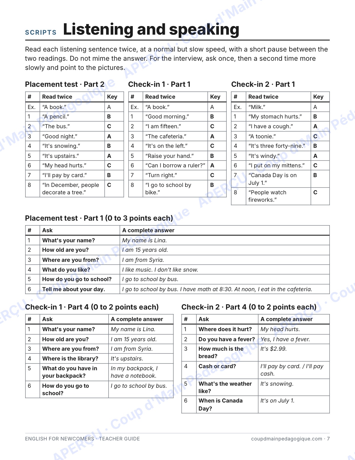 Page 7 — English for Newcomers — 7e-9e, trousse complète