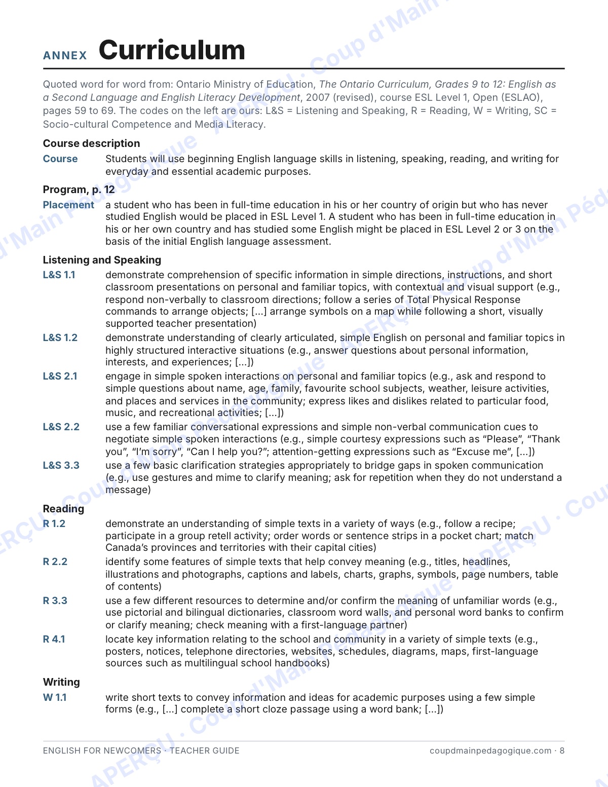 Page 8 — English for Newcomers — 7e-9e, trousse complète