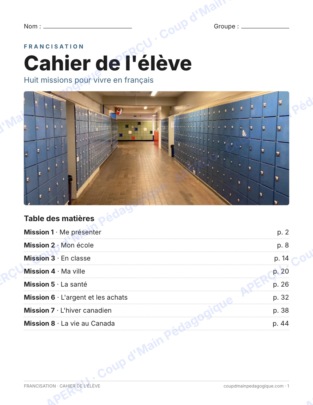 Page 1 — Francisation — 7e-9e année, trousse complète