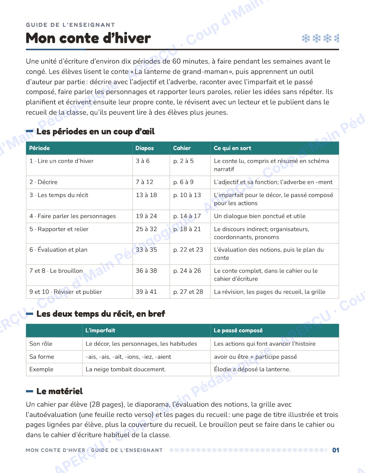 Page 1 — Mon conte d'hiver — 5e année, unité d'écriture
