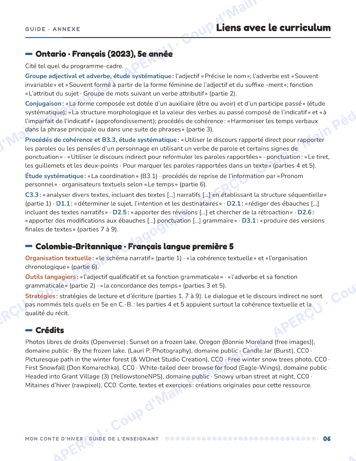 Page 6 — Mon conte d'hiver — 5e année, unité d'écriture