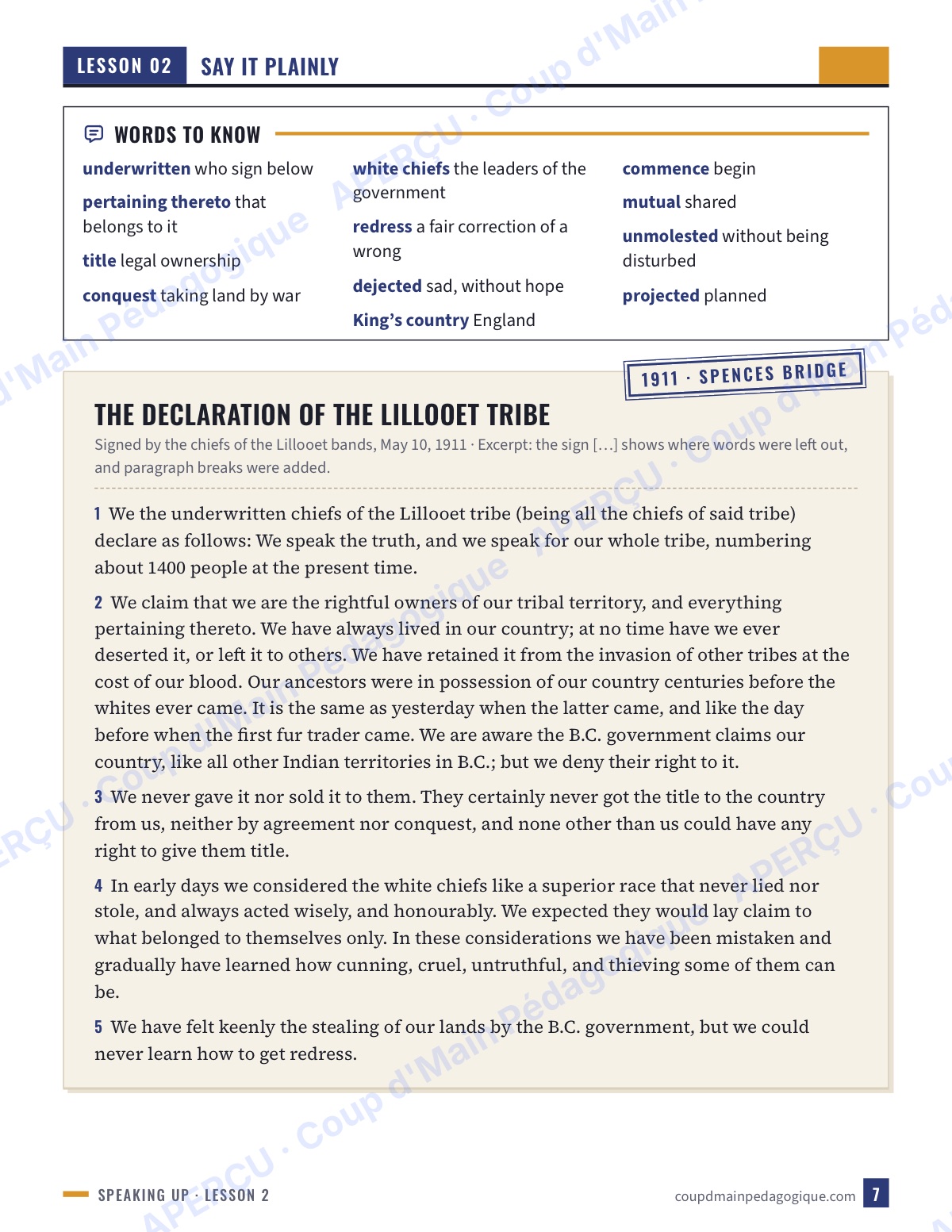Page 7 — Speaking Up (EFP) — 10e-12e, suppléance, C.-B.