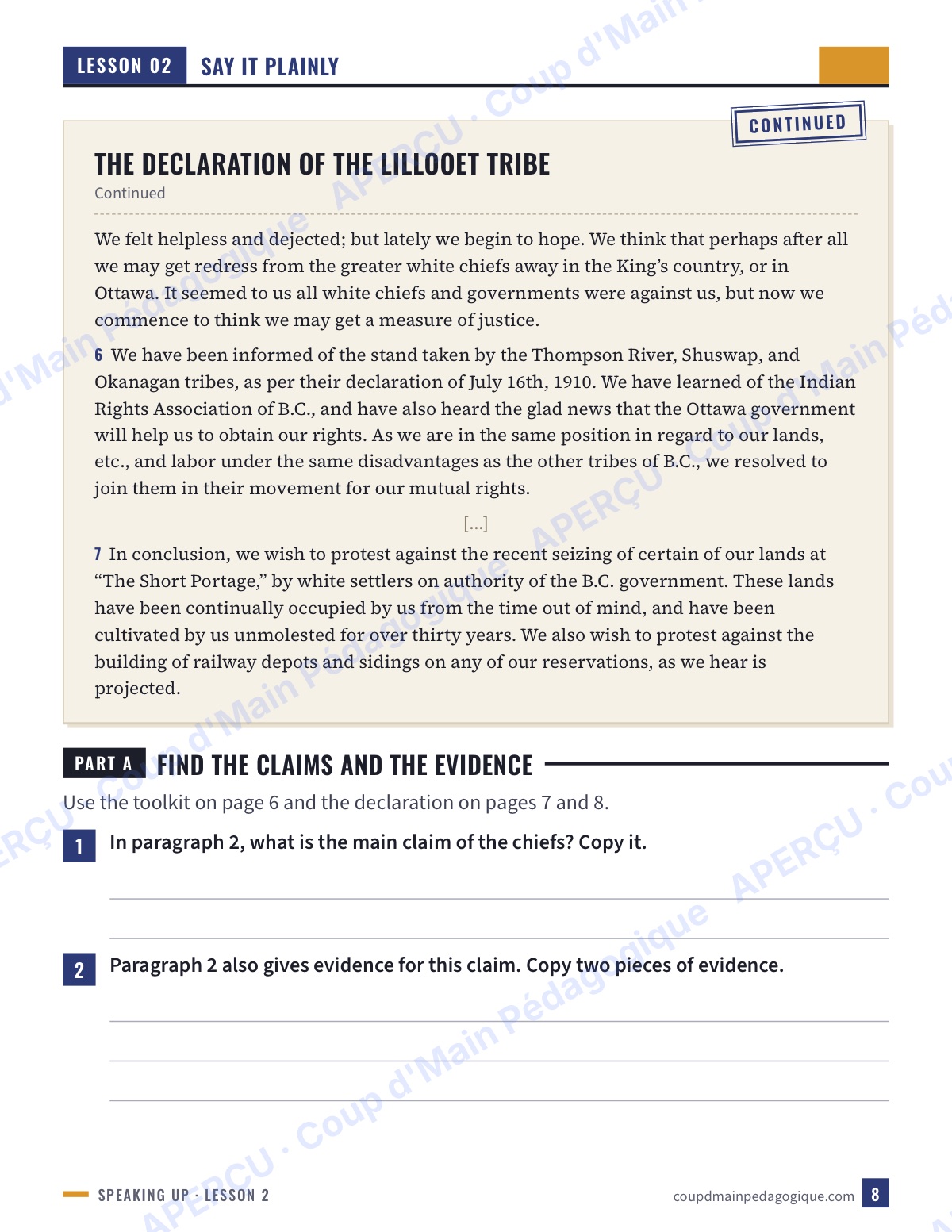 Page 8 — Speaking Up (EFP) — 10e-12e, suppléance, C.-B.