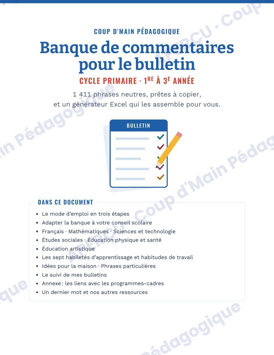 Page 1 — Générateur de commentaires du bulletin — 1re-3e année, Ontario