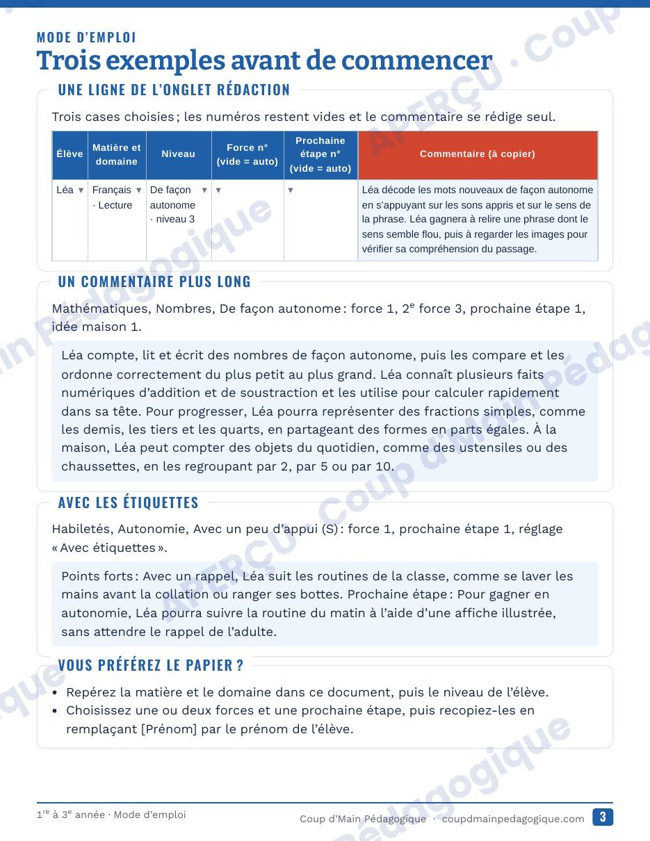 Page 4 — Générateur de commentaires du bulletin — 1re-3e année, Ontario