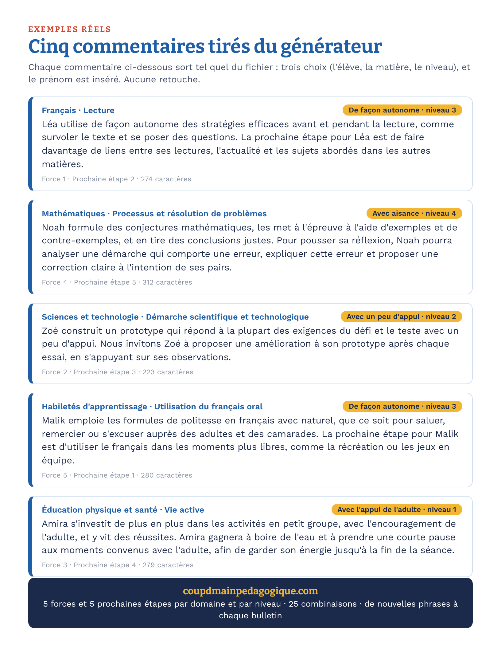 Page 3 — Générateur de commentaires du bulletin — 4e-6e année, Ontario