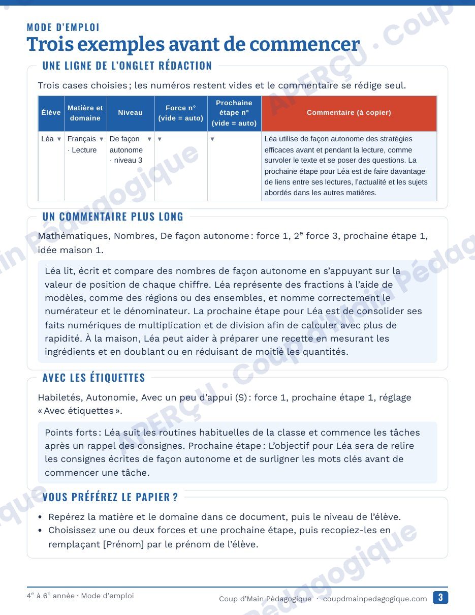 Page 4 — Générateur de commentaires du bulletin — 4e-6e année, Ontario